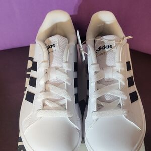 Adidas Grand Court 2.0 K Classic White with Black Stripes Shoes